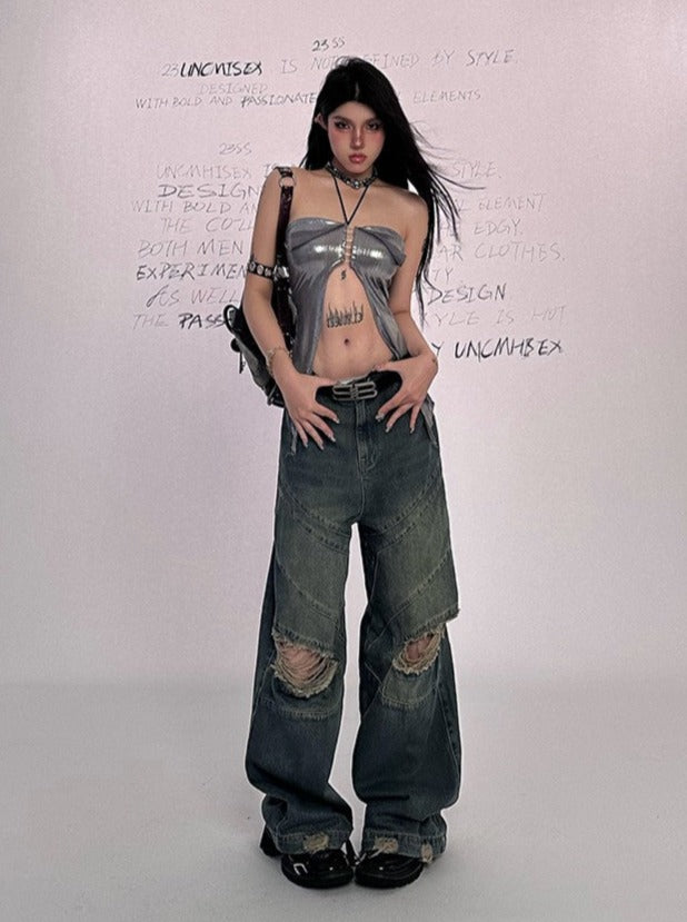 Wide Leg Shredded Jeans