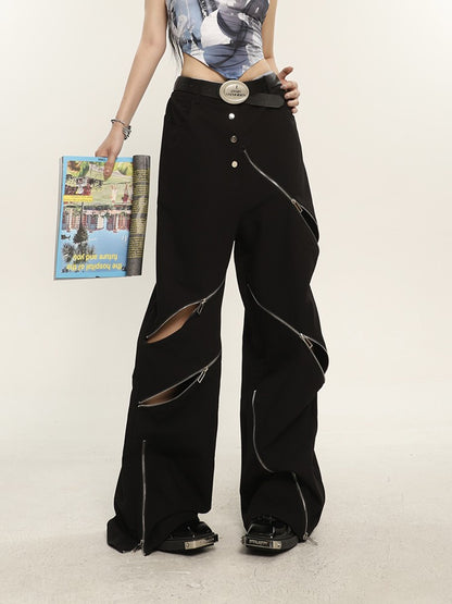 Relaxed Fit Zipper Trousers
