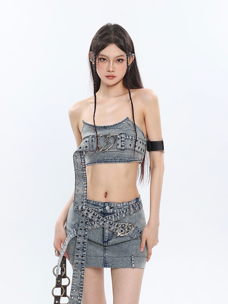 Buckle Denim Tube Top