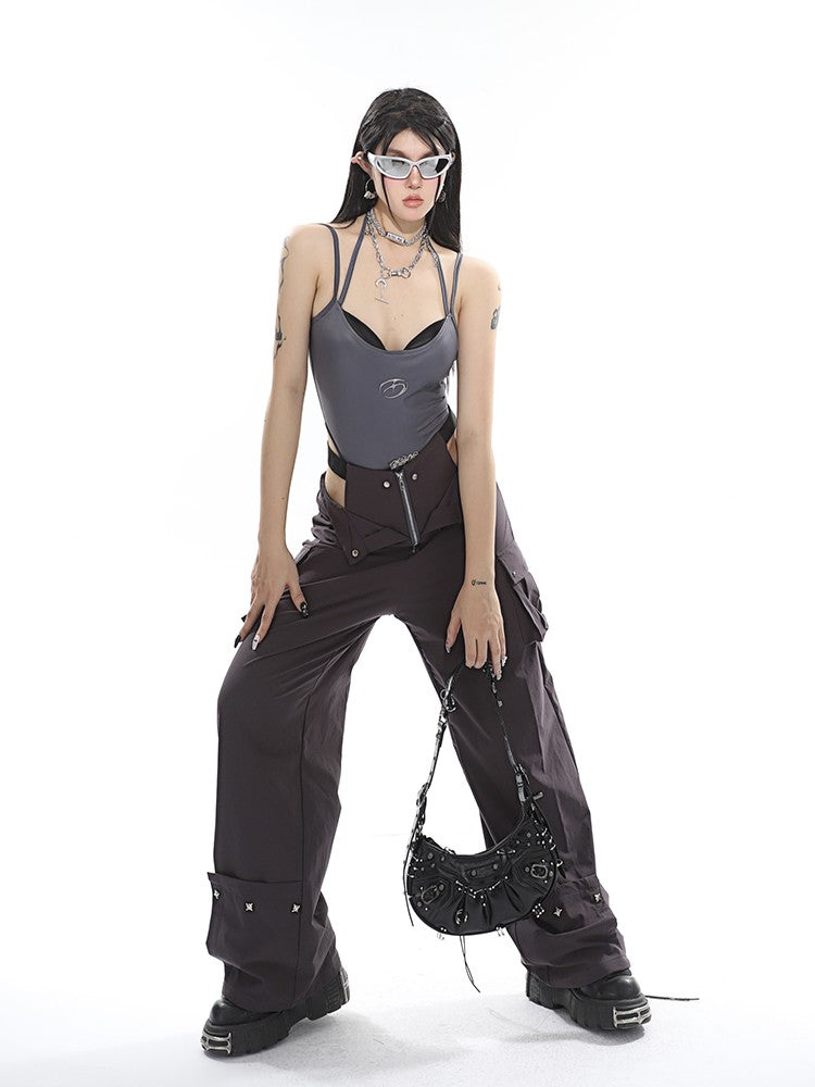 Hip Cutout Studded Cargo Pants