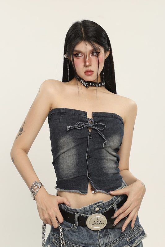 Denim Button Bustier
