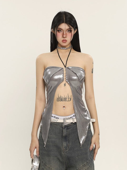 Metallic Flyaway Halter Top