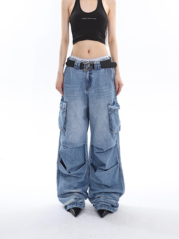 Slouchy Pleated Cargo Jeans