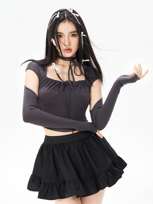 Square Neck Ballet Top with Sleeves