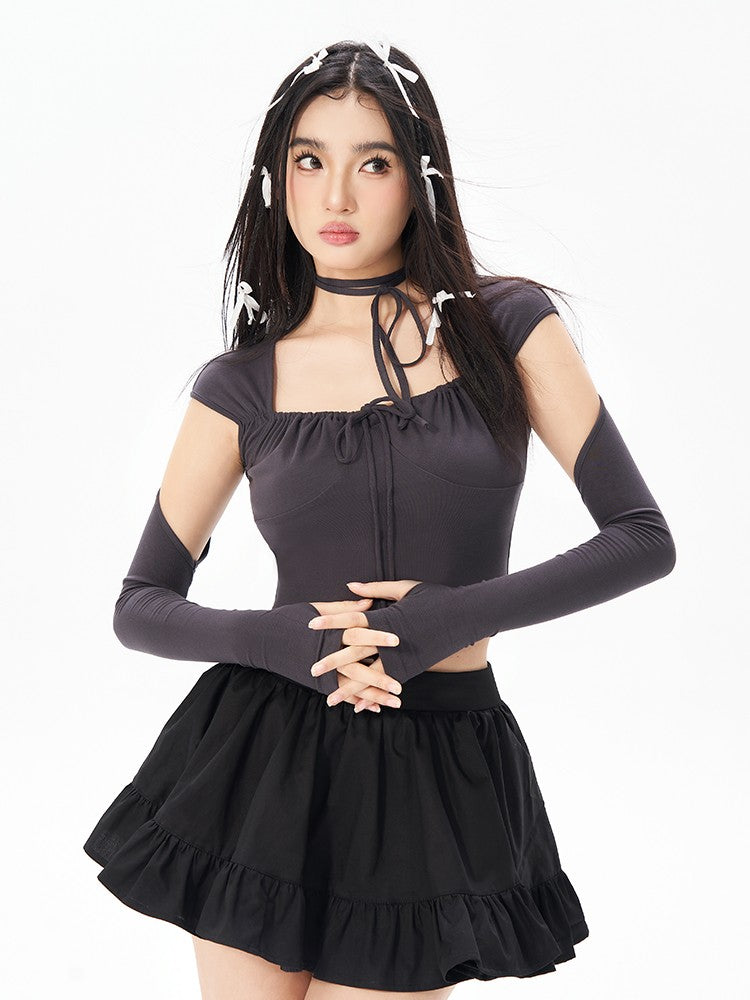 Square Neck Ballet Top with Sleeves