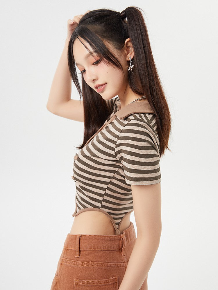 Striped V Neck Crop Top