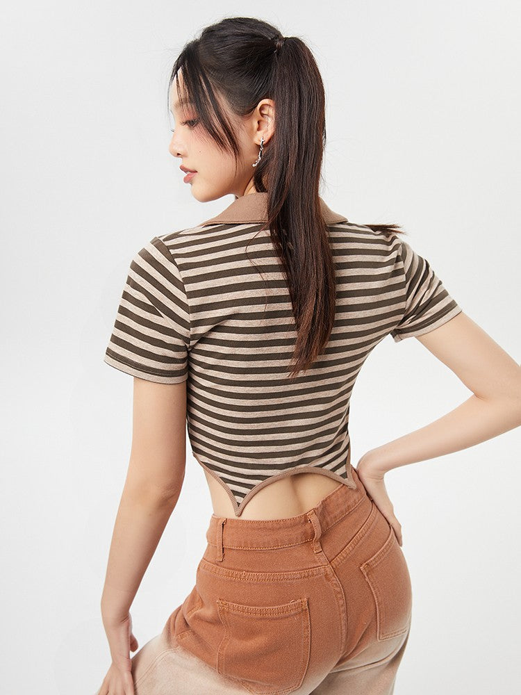 Striped V Neck Crop Top