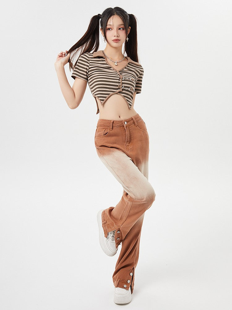 Striped V Neck Crop Top