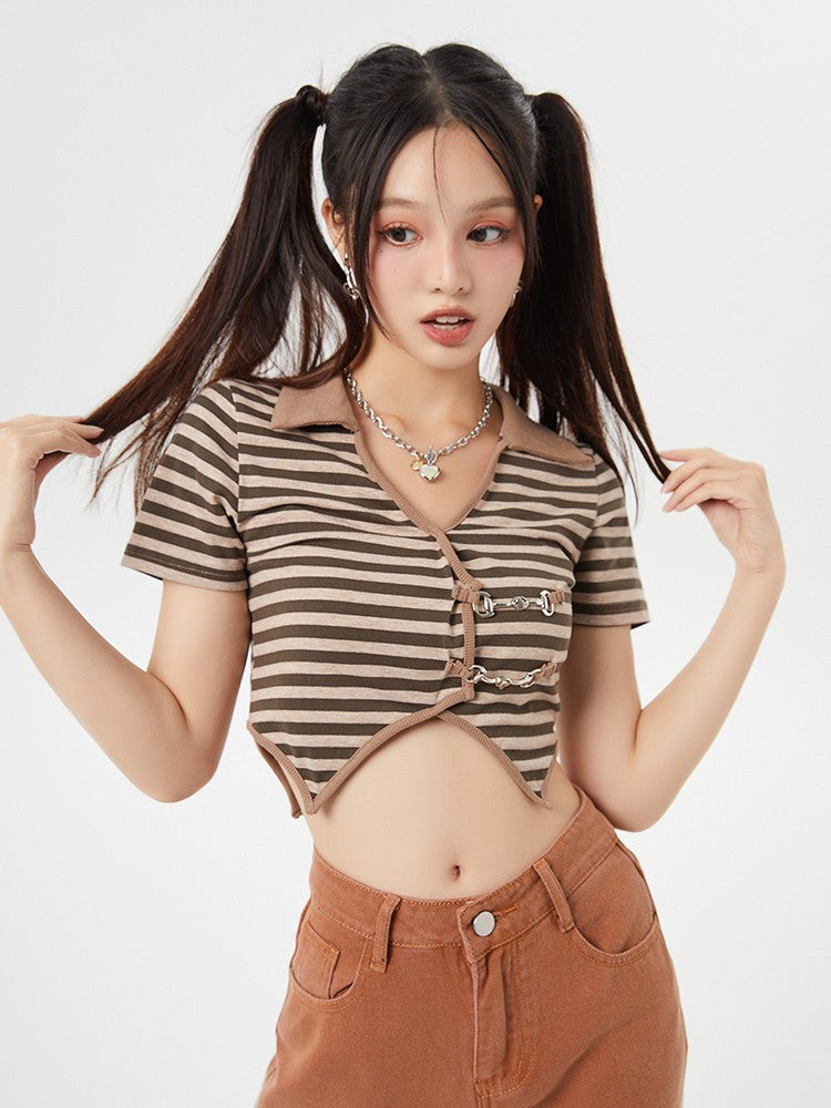 Striped V Neck Crop Top