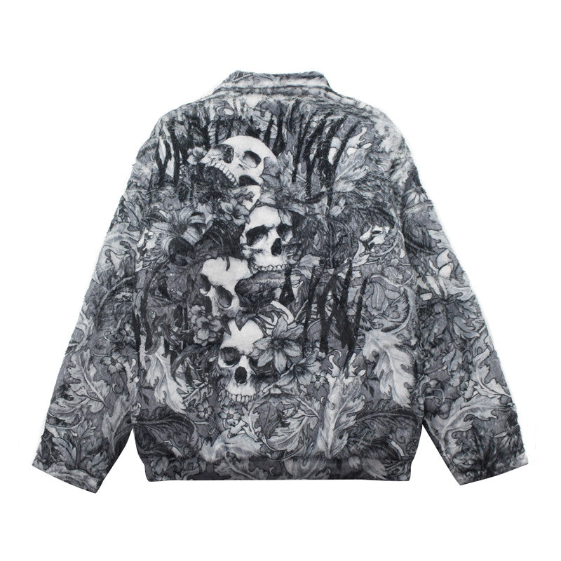 Skulls Plush Fleece Faux Fur Jacket y2k streetwear goth emo grunge eboy egirl outfit