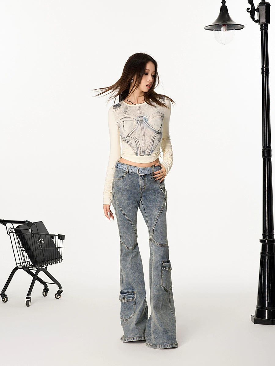 Corset Print Long Sleeve Top