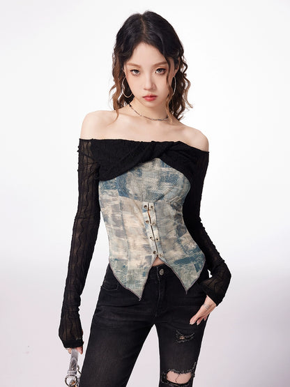 Off Shoulder Bodice Long Sleeve Top