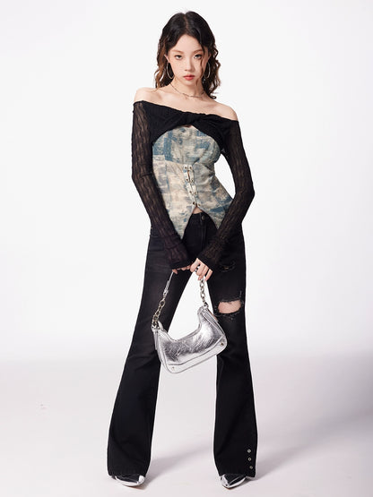 Off Shoulder Bodice Long Sleeve Top