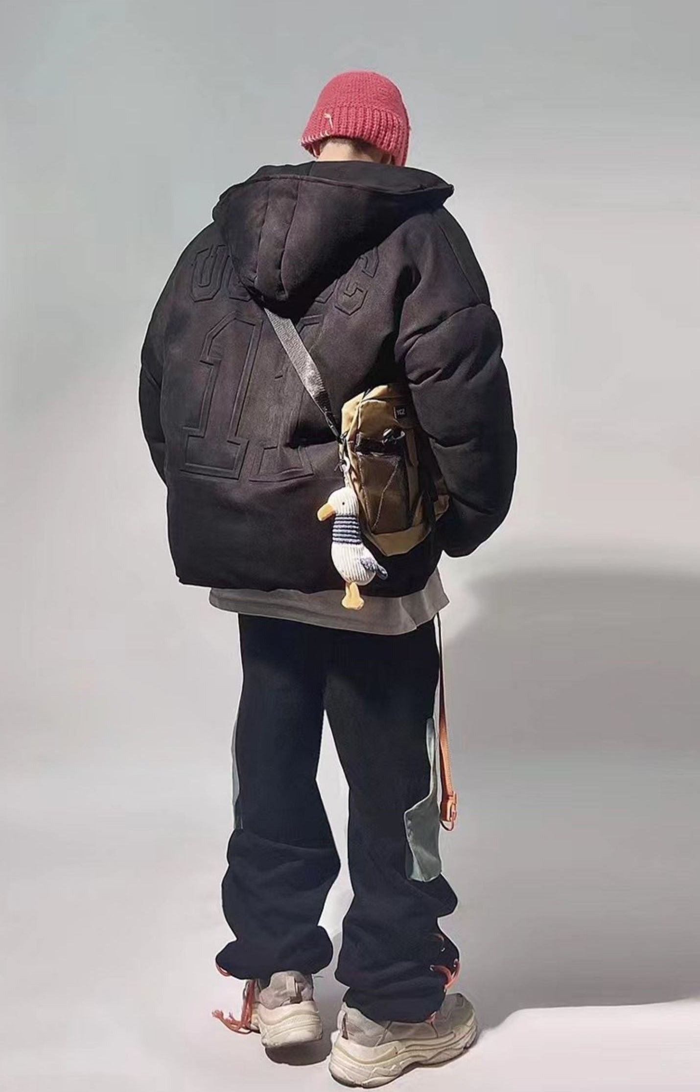 Streetwear Faux Suede Hooded Brown Puffer Jacket
