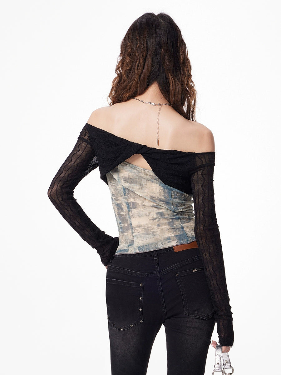 Off Shoulder Bodice Long Sleeve Top