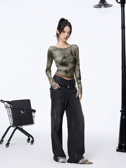 Graphic Print Long Sleeve Top