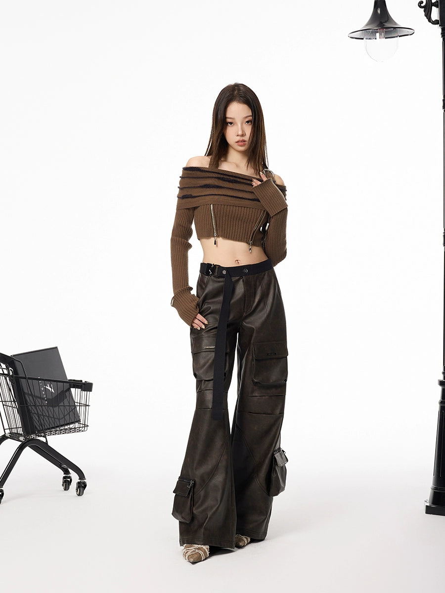 Wide Leg Faux Leather 3D Pocket Pants