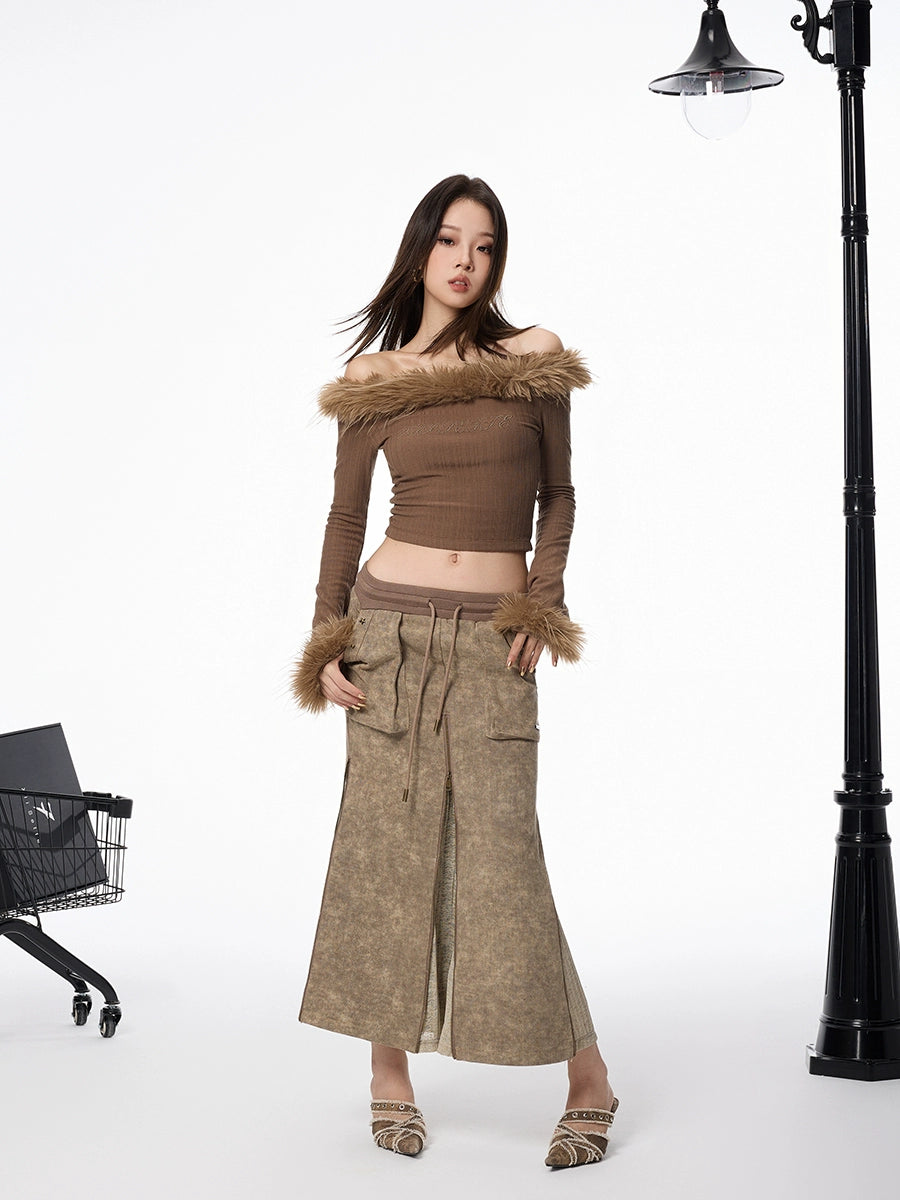 Camel Zipper Maxi Skirt