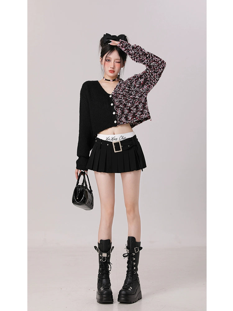 Two Toned Cropped Sweater Cardigan