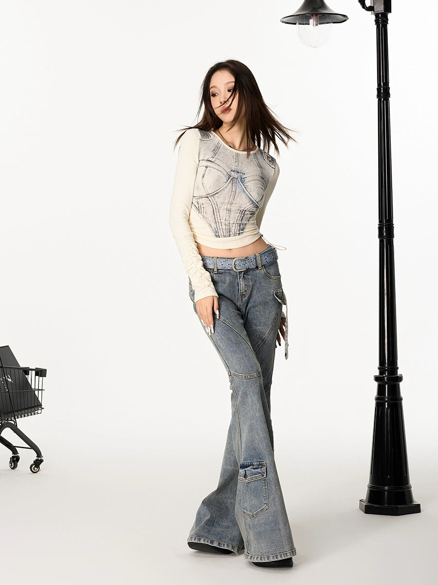 Corset Print Long Sleeve Top