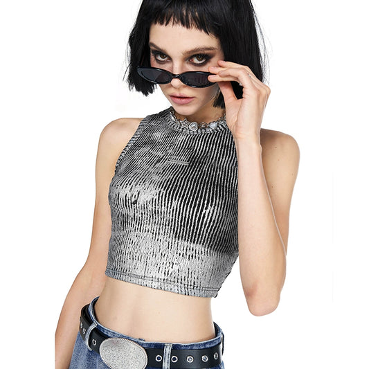 Metallic Silver Cropped Top