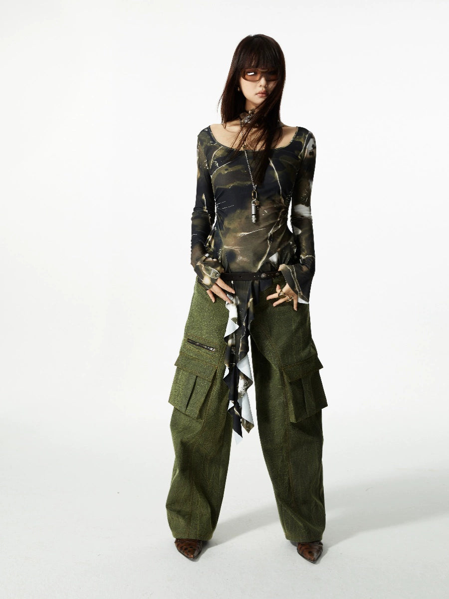 Olive Cascade Long Sleeve Top