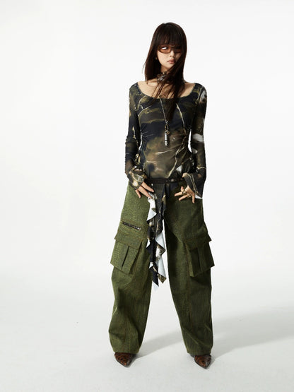 Olive Cascade Long Sleeve Top