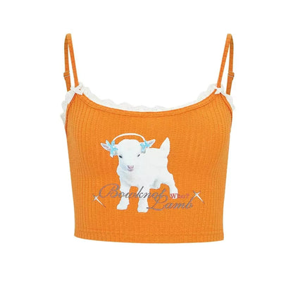 Theanswer ballet lamb print camisole summer millennial sweet babes niche cropped crop top