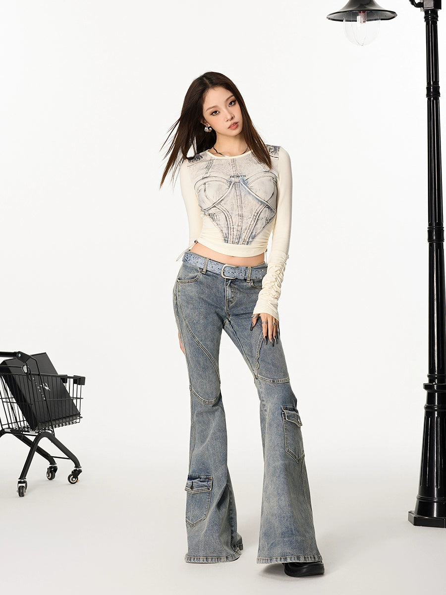 Corset Print Long Sleeve Top