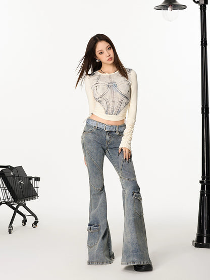 Corset Print Long Sleeve Top