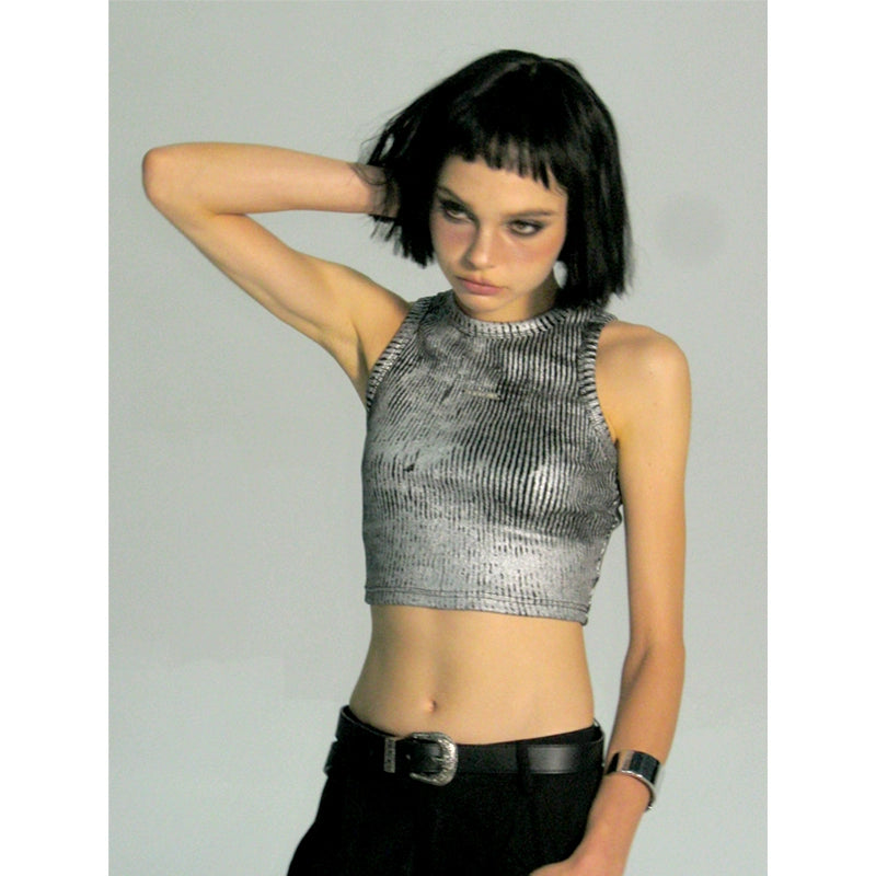 Metallic Silver Cropped Top