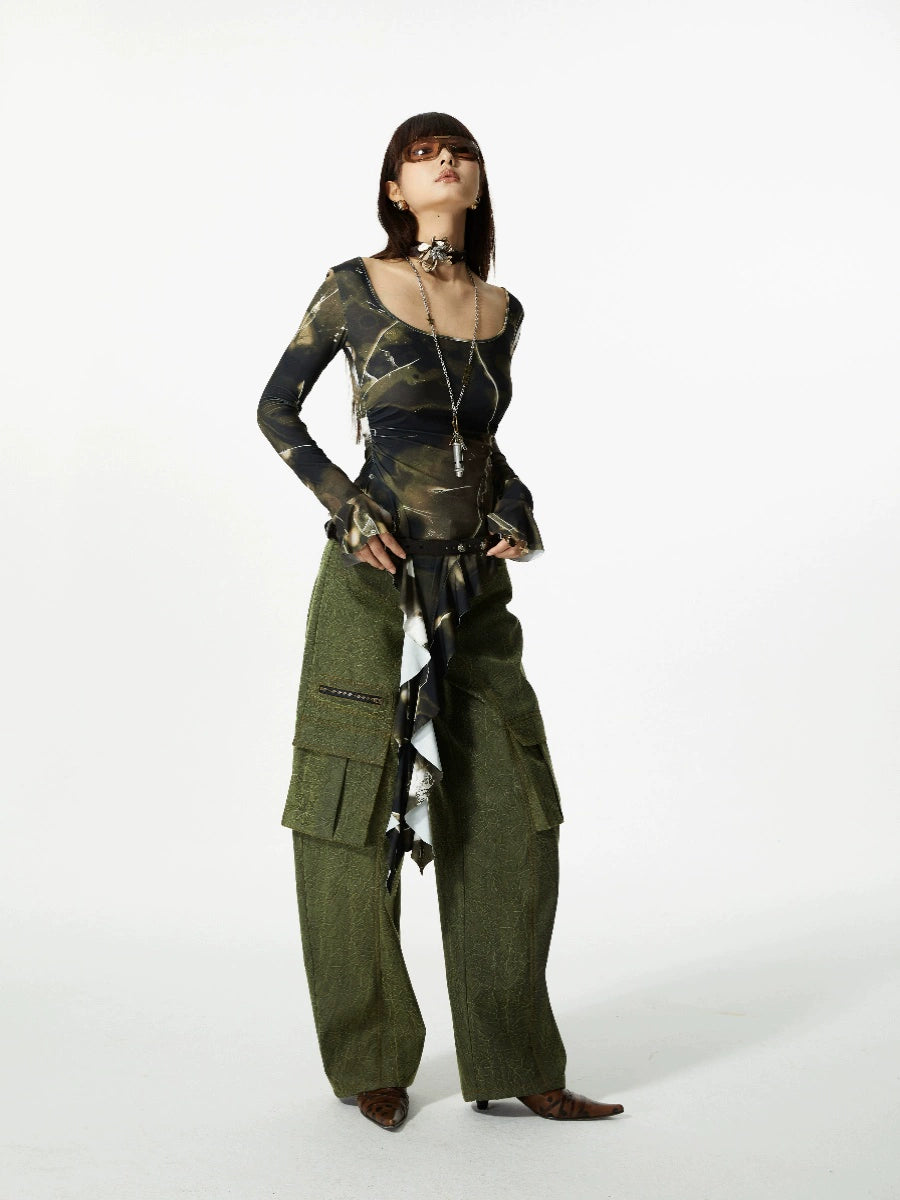 Olive Cascade Long Sleeve Top