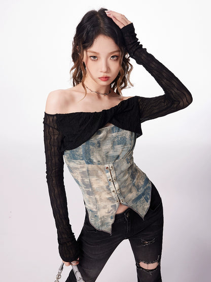 Off Shoulder Bodice Long Sleeve Top