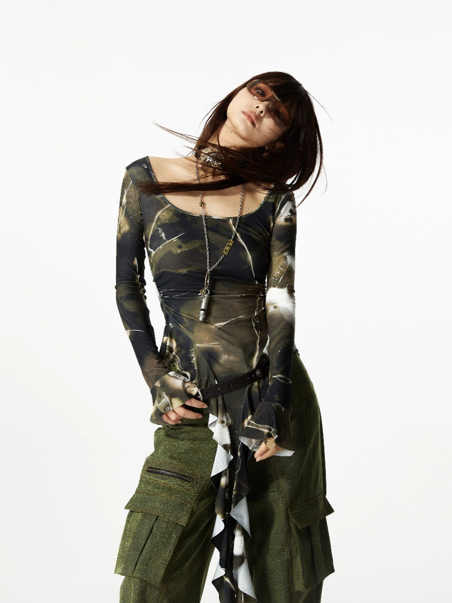 Olive Cascade Long Sleeve Top