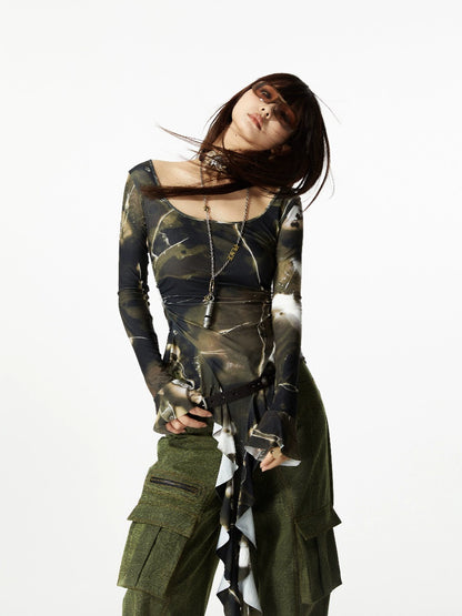 Olive Cascade Long Sleeve Top