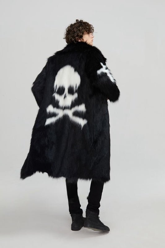 skull and crossbones faux fur coat