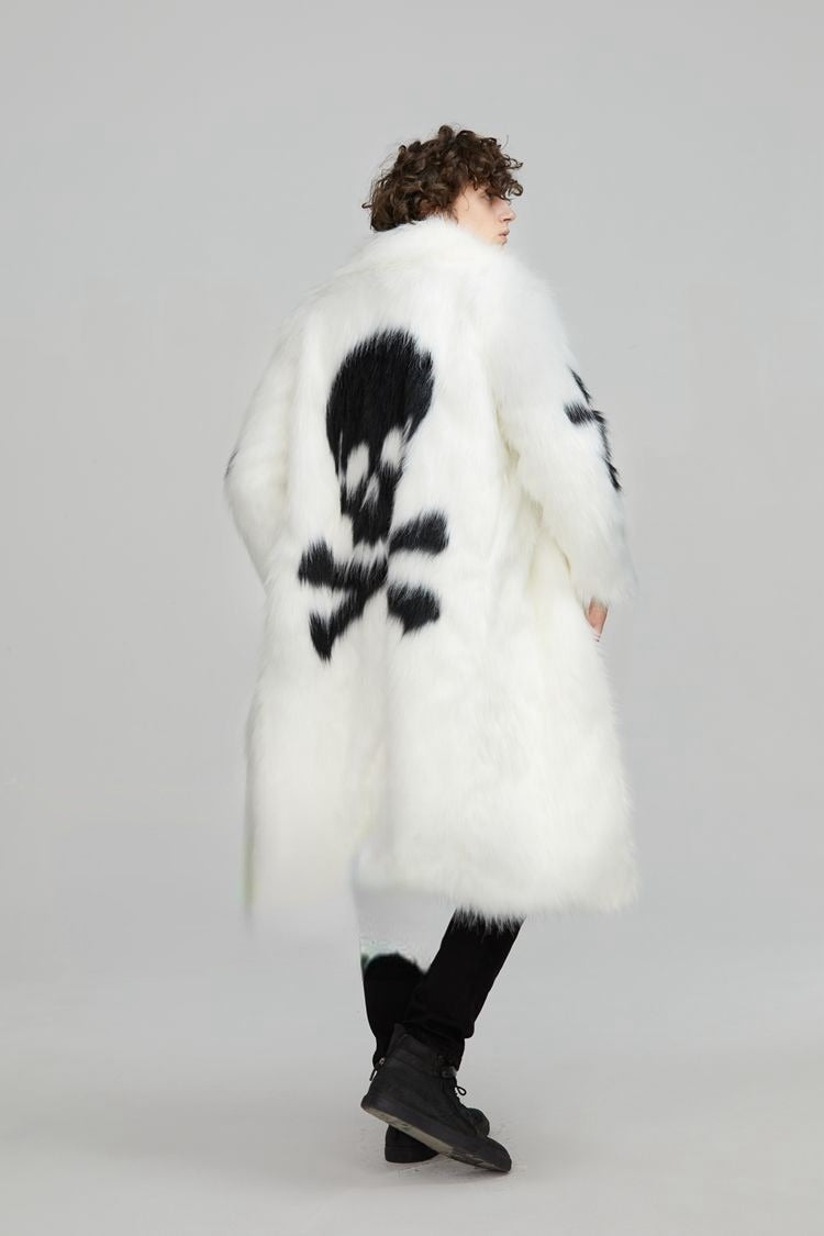 goth white skull faux fur coat
